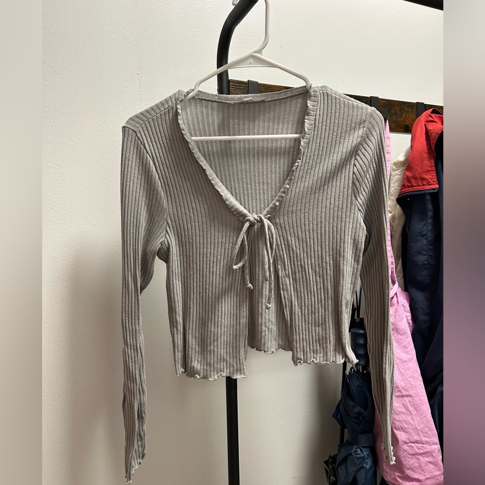 Gray tie sweater
